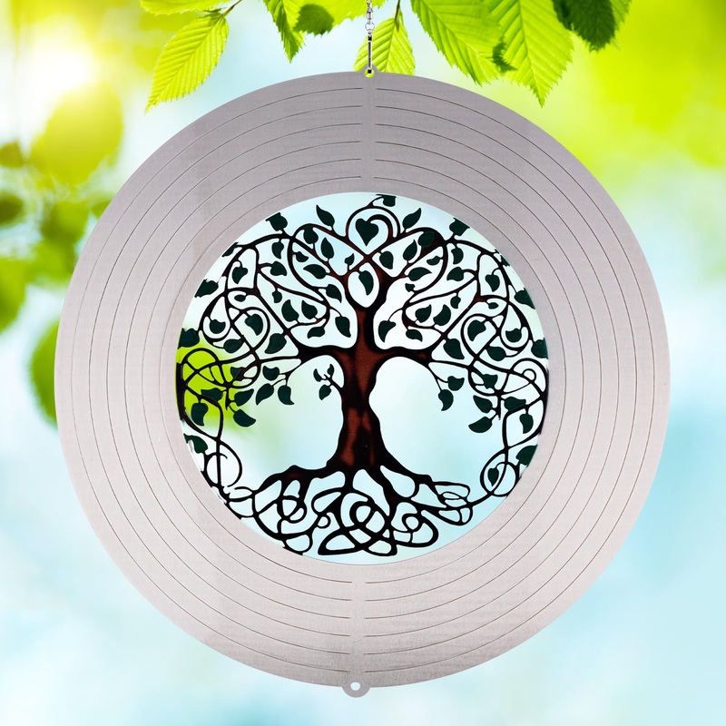 JMBTLUS Garden Wind Spinners, 12 Inch 3D Stainless Steel Tree of Life Wind Spinner for Yard Garden Decoration Christmas Party In