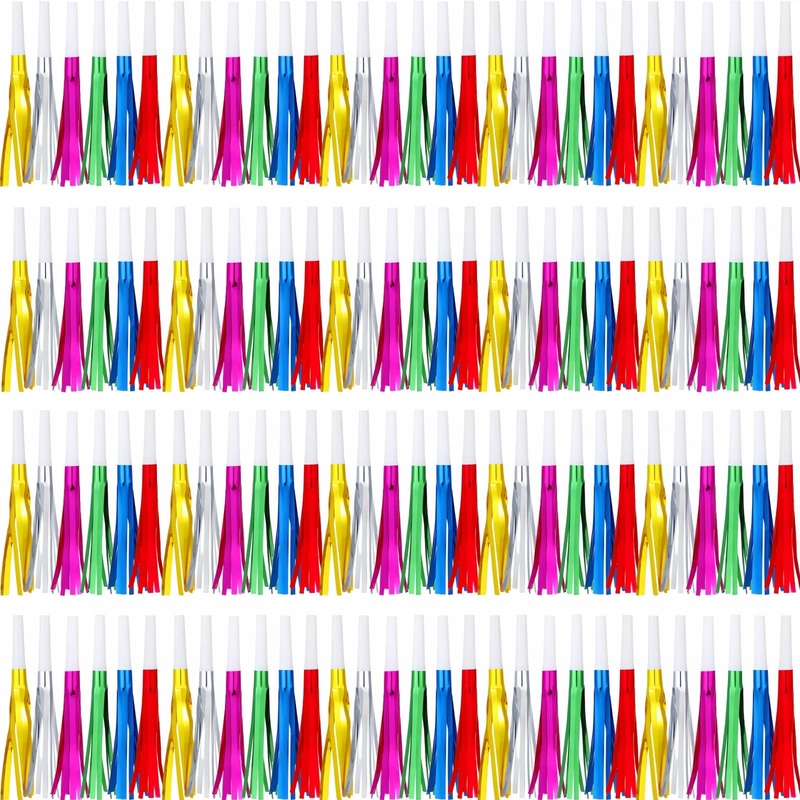 LCPQMZGH 120 Pcs Gold Noise Makers, Metallic Fringed Noise Makers for New Year Party Favor Supplies (Multicolour)