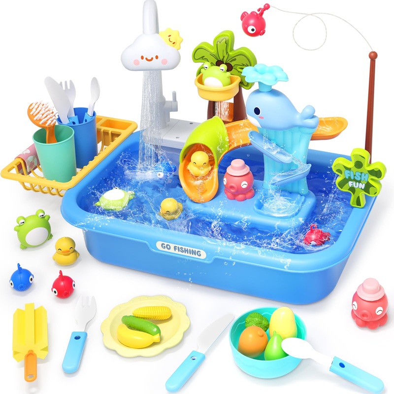 LZZAPJ Kids Play Sink with Running Water,Toddler Sink Dishwasher Toy,Water Table Pretend Play for Toddlers Age1-3,Role Play Kitc