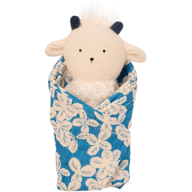Manhattan Toy Embroidered Plush Goat Baby Rattle + Soft Cotton Burp Cloth, 16 x 16 Inches