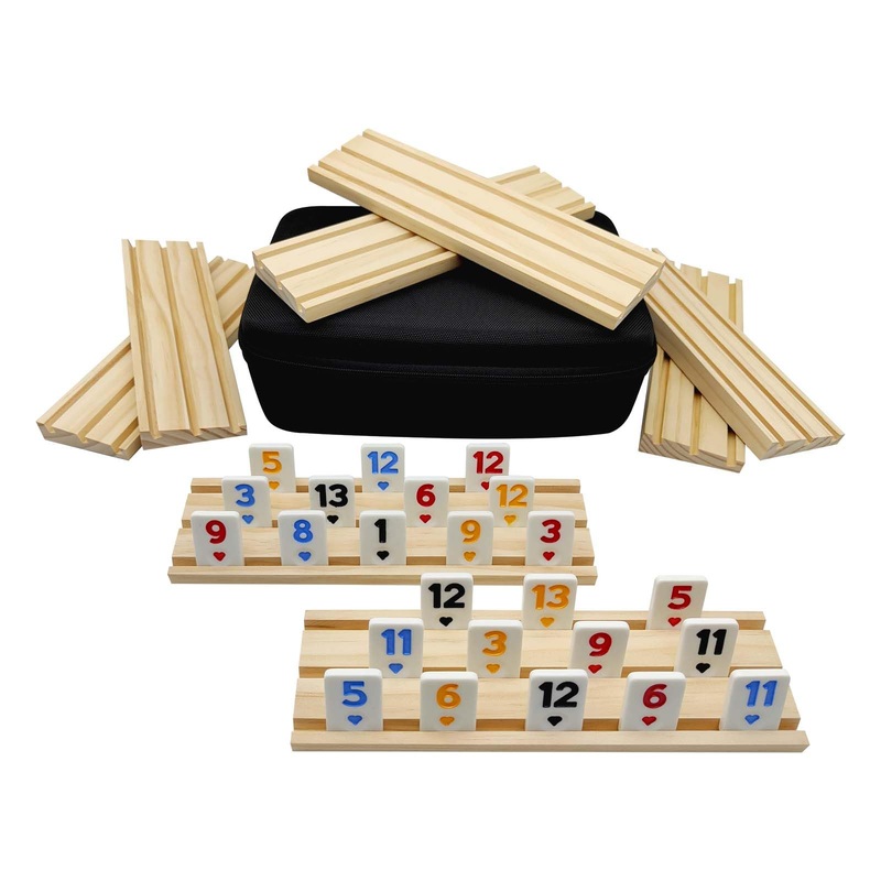 MIDOLITE Rummy Cube 8 Player Edition with 8 Wooden Racks, Rummy Cube Game with Case 8 Players with Portable Case 214 Tiles Rummy