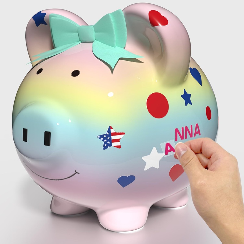 Personalized Kids Ceramic Piggy Bank with Name DIY, Cute Baby Girls Coin Bank Toy, Cool Money Bank for Teens Kids, My First Pigg