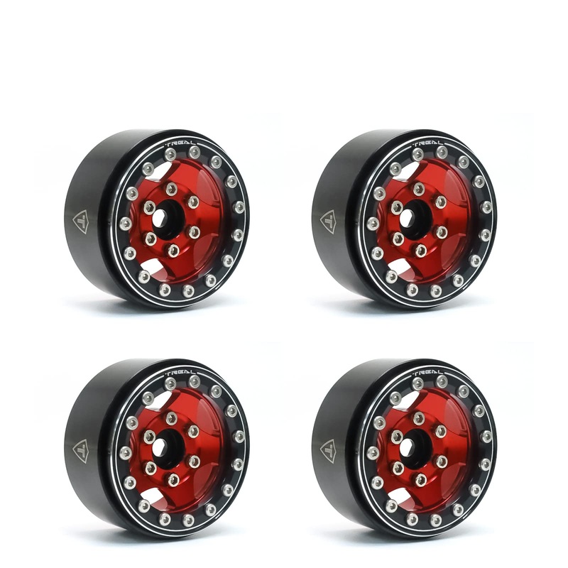Treal 1.55” Beadlock Wheels (4P) Aluminum CNC Machined 5-Star Wheels for 1/18 UTB18 and 1/10 RC Crawler Car Axial AX90069 D90 T