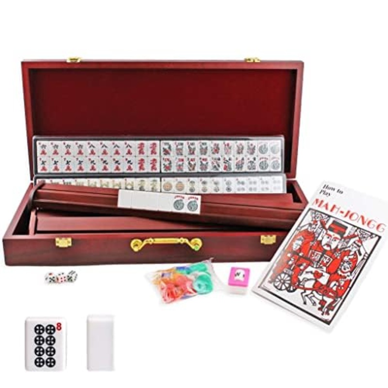 usamjtable American Mahjong Set 166 Tiles Wooden Tile Rack and Pusher (Wood Case)