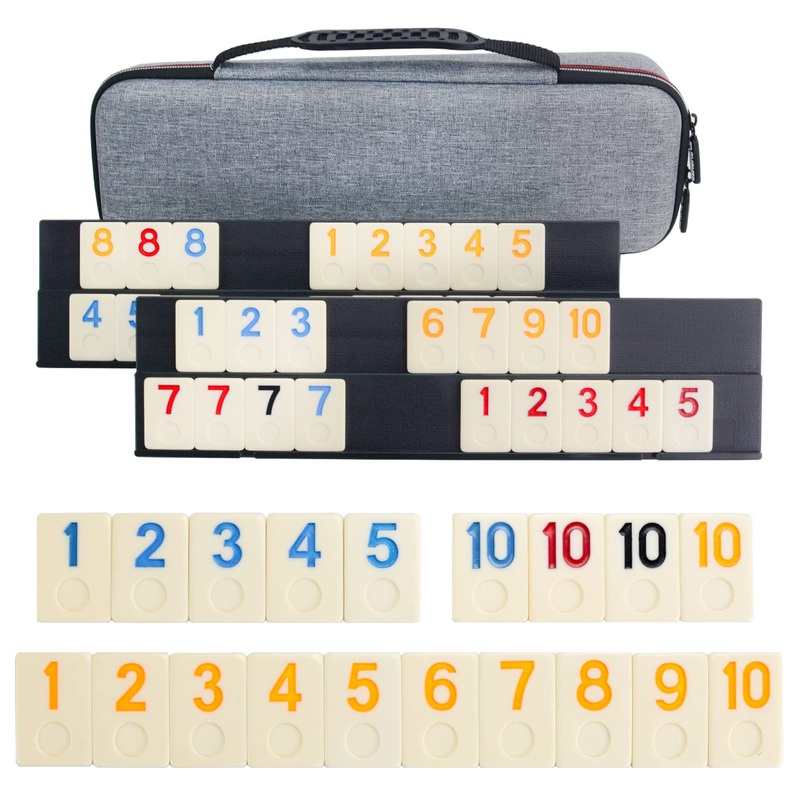 Vovotuzzi Rummy Cube Game Original, Rummy Game Set with 4 Anti-Skid Racks/Trays, 106 Large Tiles with Portable EVA Case, Classic