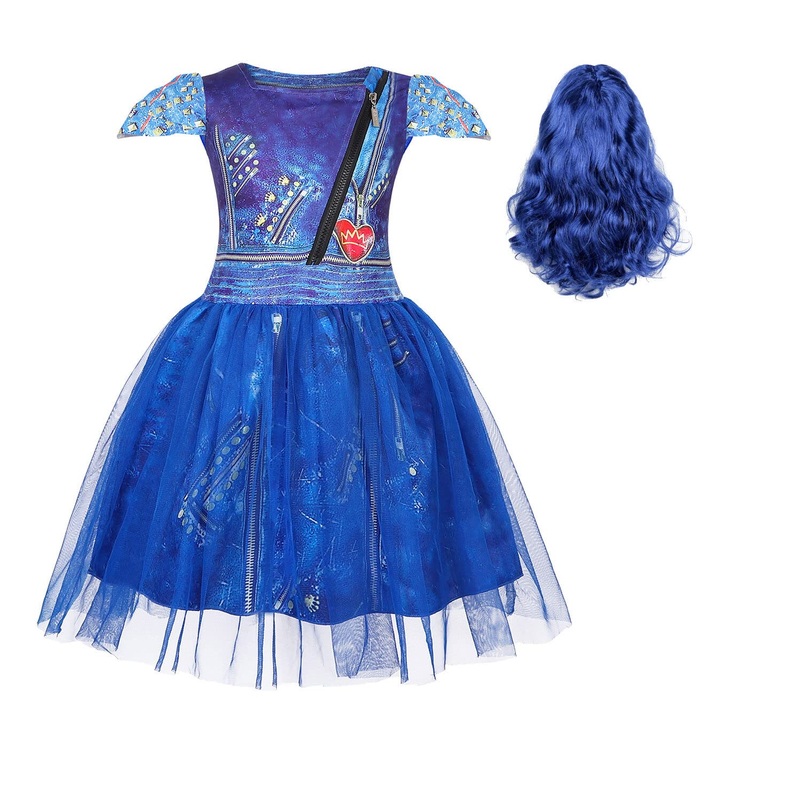 WonderBabe Girls Costumes Kids Inspired Zipper Jacket Short Sleeve Tulle Mesh Dress Halloween Costume with Bule Wig size 3 4t
