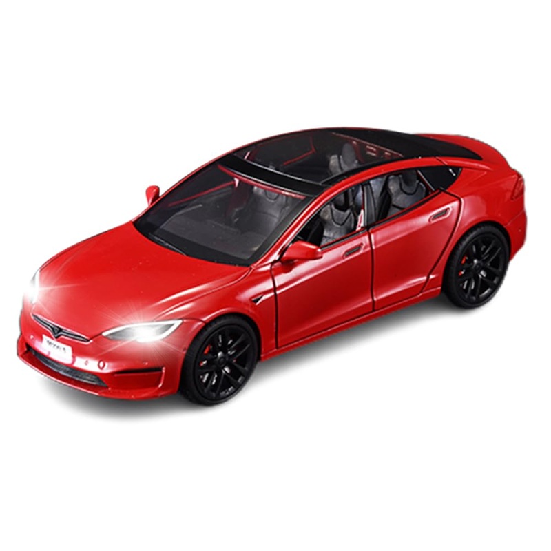 1/24 Model S Diecast Toy Car, Pull-Back Function, Sound and Lights, Perfect for Kids & Adults, Birthday Gift (Red)