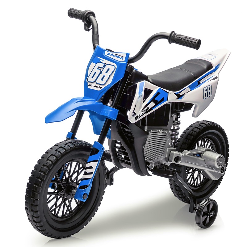 12V Kids Electric Dirt Bike, Kids Electric Motorcycle with Twist Grip Throttle, Training Wheels, Spring Suspension, Ride On Moto