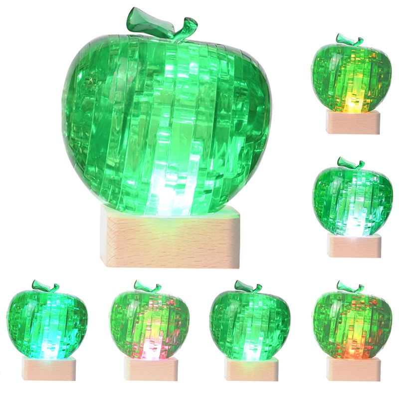 3D Crystal Puzzle, Night Light with Base, DIY Crafts for Teens, Birthday Gifts for Boys and Girls, Plastic Apple DIY Puzzle Bloc