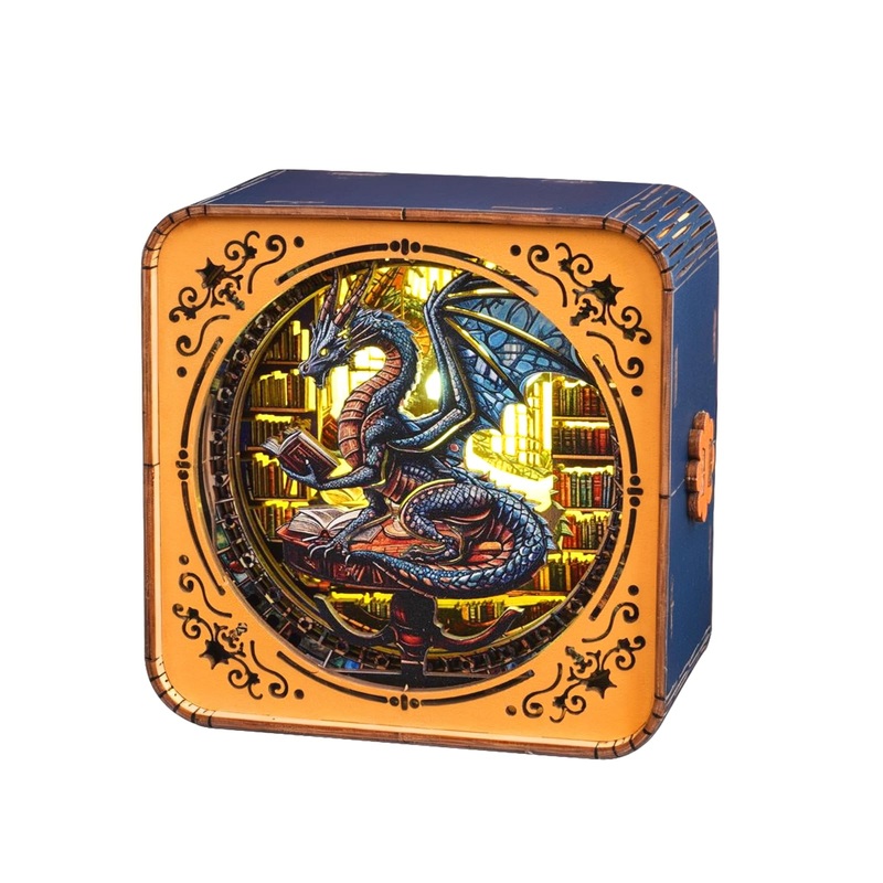 3D Wooden Puzzle Night Light, Library Dragon DIY Puzzles for Adults, Eye Care Night Light with Touchable Switch, Personalized Gi