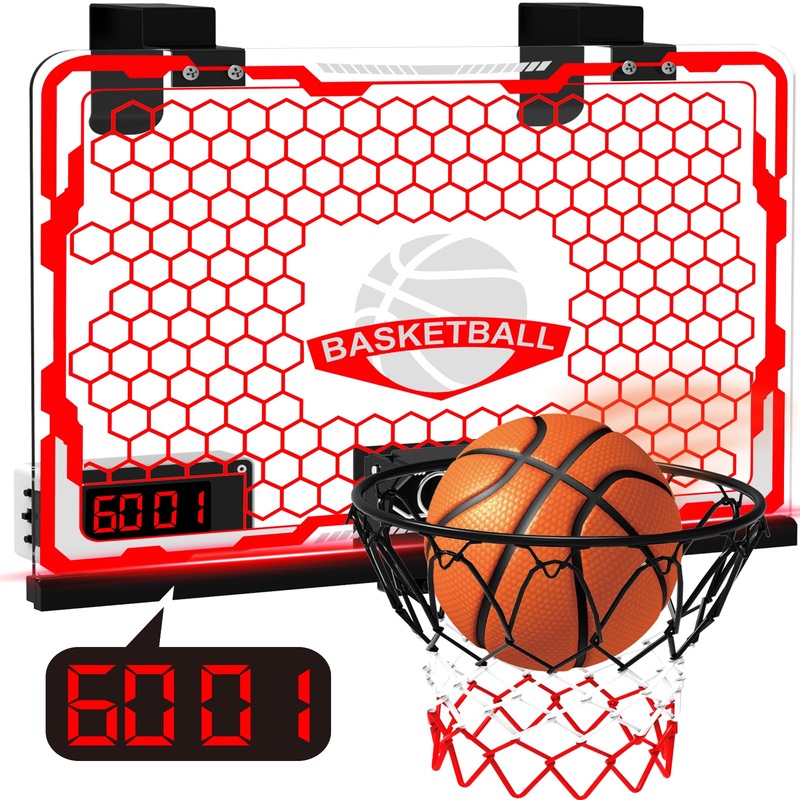 Aitbay Basketball Hoop Indoor for Kids: Easy to Install Door Basketball Hoop with Noise Reduction & 9 Modes LED Lighting Anti-Sc