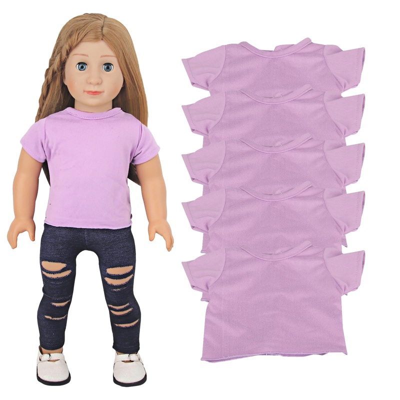 AugFrog 5 Pcs T-Shirts Summer Outfit for 18 Inch Dolls – Classical Tee Fit (Purple)