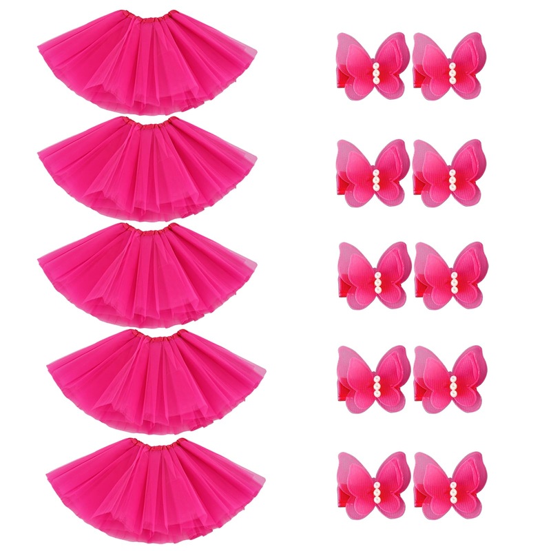 BGFKS Tutu Skirt for Girls,5 Pack Princess Party Favor Dress Skirt Set with hairclips for 2-8 Years.(Hot Pink)