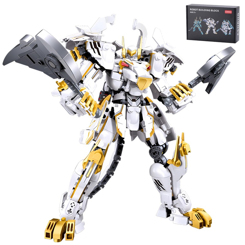 CSNRHG White Tiger Samurai mech Robot Model with Double Axe Head Building Blocks Toy Set Mythical Birthday for Age 8+ Children A