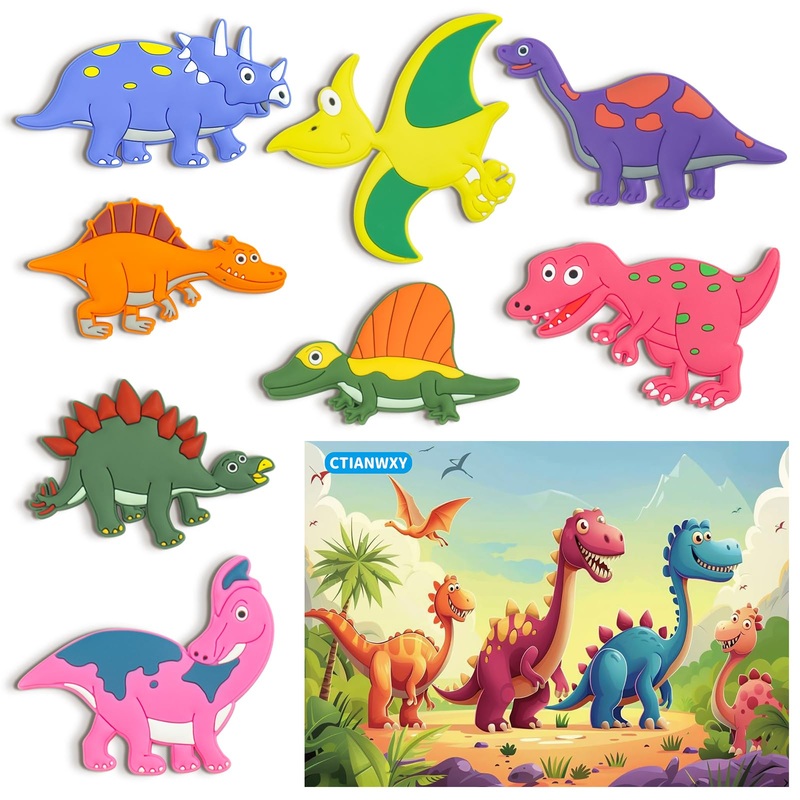Dinosaur Fridge Magnets for Toddlers,8PCS Full Back Magnetic Educational Refrigerator Magnets for Kids,Cute Rubber Magnets for B