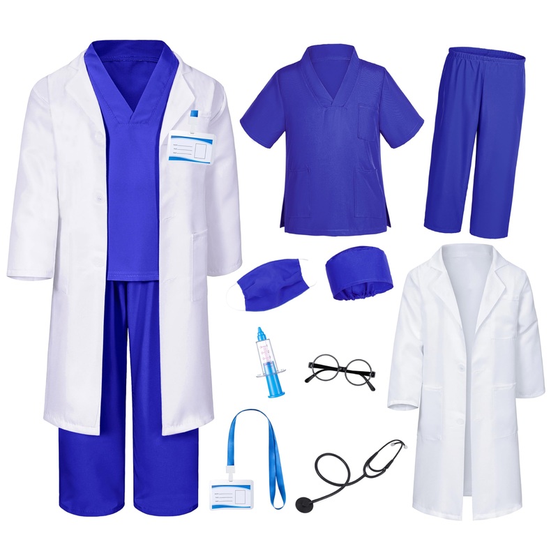 Doctor Costume for Kids Scrubs Pants with Accessories Set Children Party Cosplay Navy Blue 3T-4T