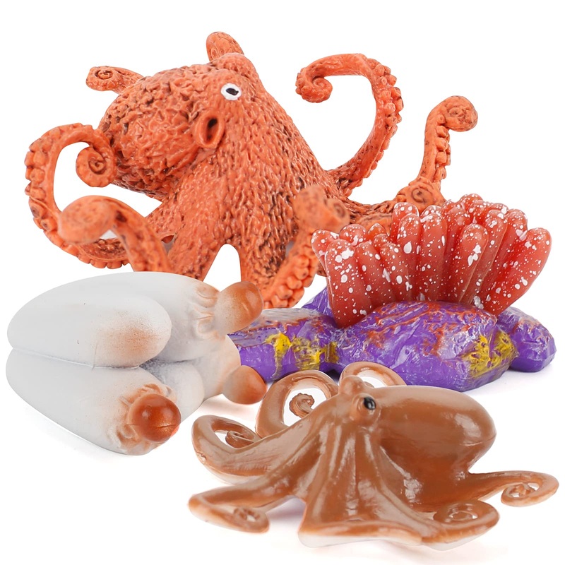 Fantarea 4 PCS Sea Marine Animal Figures Ocean Creatures Action Models Life Cycle Octopus Figure Ornament Cake Toppers Party Fav