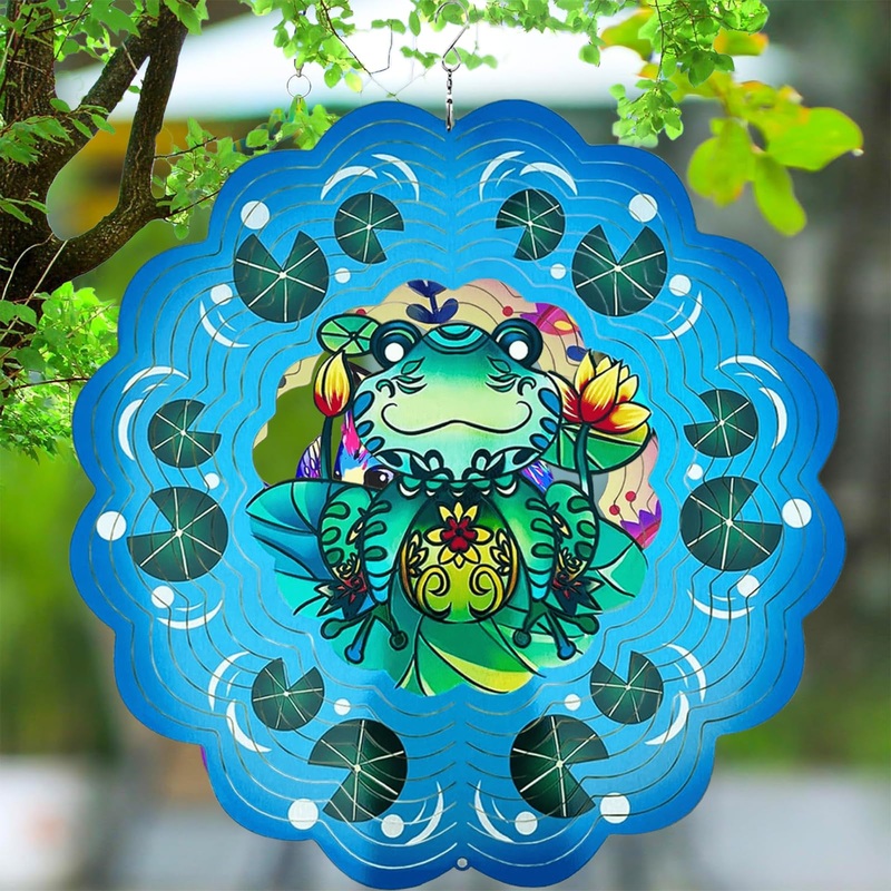 Frog Metal Wind Spinners, Hanging Wind Spinner for Outdoor & Indoor Decorations, 12 inch Wind Spinner for Christmas Thanksgiving