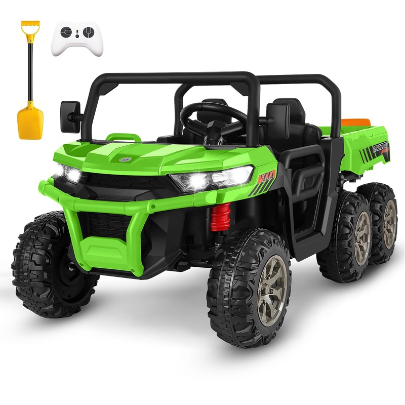 Hikole 24V Ride On Dump Truck for Kids w/Parent Remote Control, 2 Seater Ride on UTV with Dump Bed, Shovel, LED Light, 4WD Elect