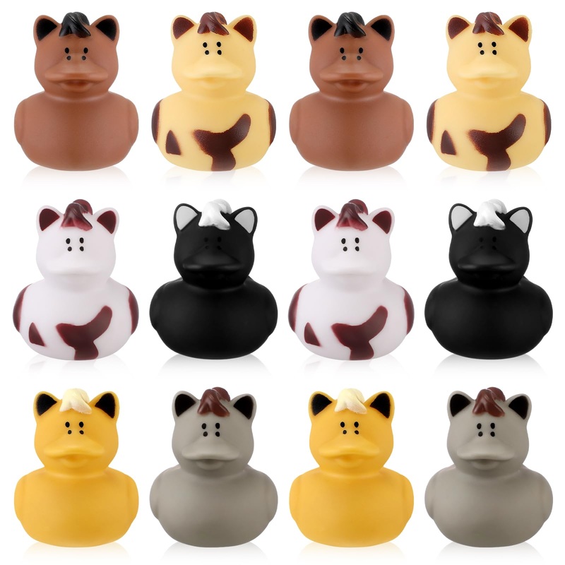 Hungdao 12 Pcs Horse Rubber Duck 2.36 Inch Bucking Bronco Ducks Pool Float Bath Decor Gift for Horse Racing Festival Boys and Gi