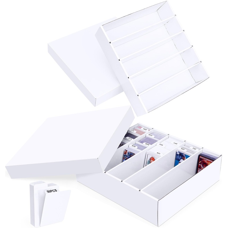 Leyzan 5 Row Trading Card Storage Box, 2 Pack Cardboard Storage Box with Divider for Mtg, Tcg, Sports Cards