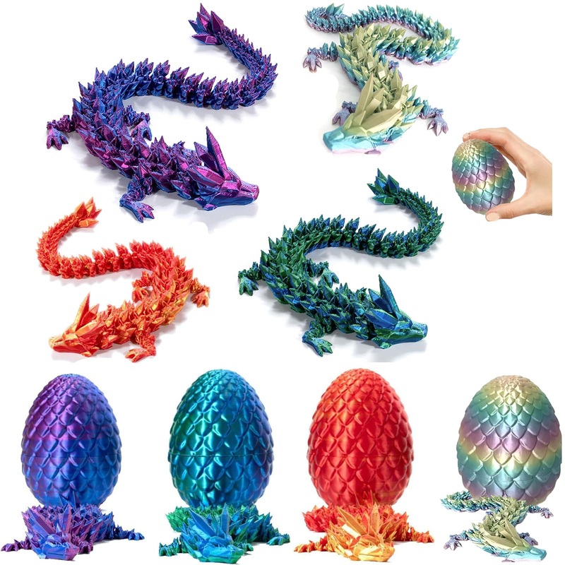Lyxaof 4Pcs Easter 3D Printed Dragon Egg Basket Essentials Stuffers 3 Inch Crystal Dragon Eggs with Dragon Inside Mini Easter Eg