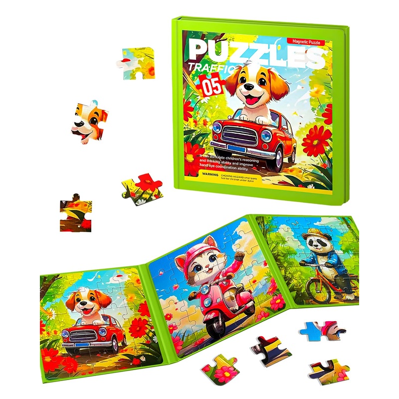 Magnetic Puzzles for Kids Ages 4-8, 3 in 1 Toddler Travel Puzzles, Animal Car Activities Toy for Boys Girls 4-6, Preschool Learn
