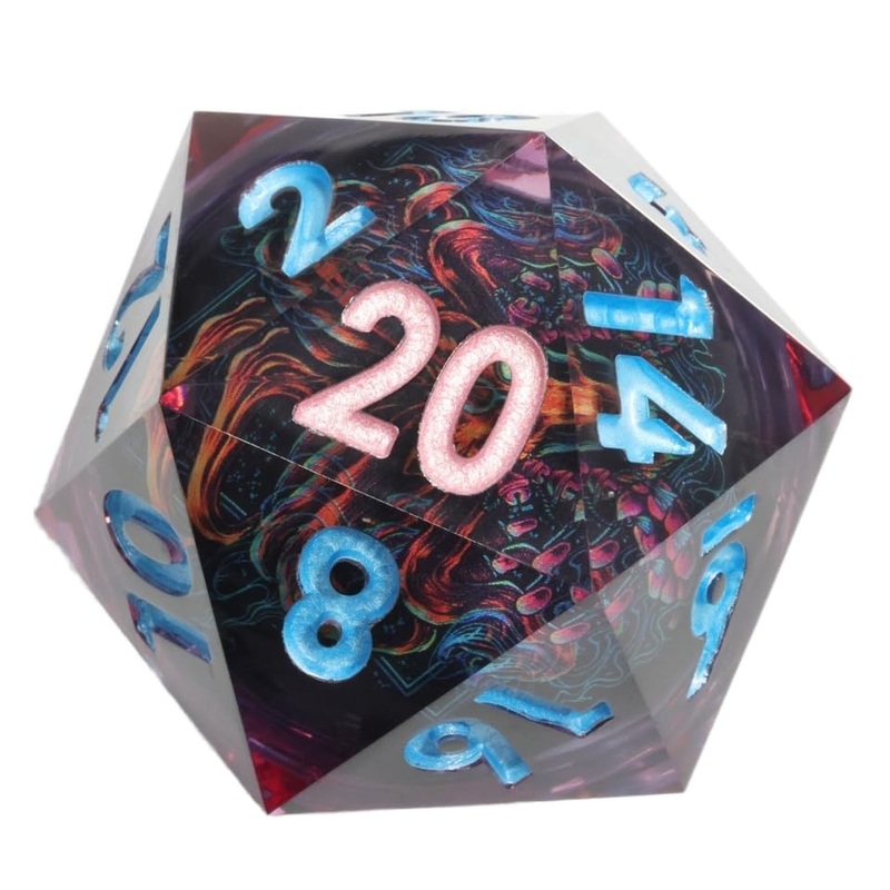 Mini Planet 50mm Large Chonk D20 Liquid Core Giant Polyhedral Sharp Edges RPG Table Games Dice E19 LED Fire Fox