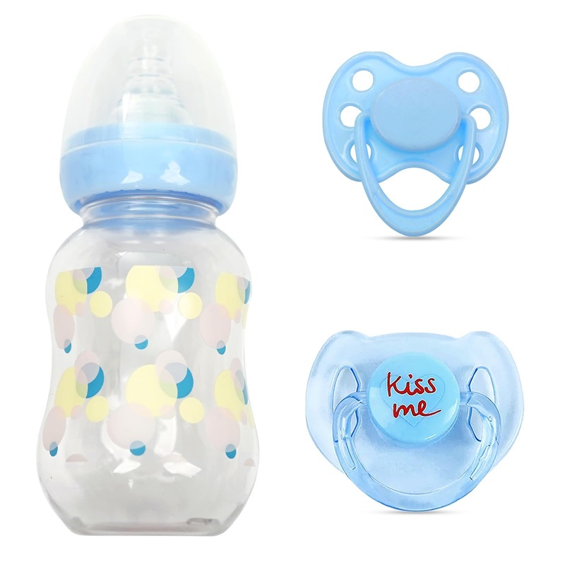 MYREBABY Reborn Baby Doll Accessories, Blue Style Pacifier and Bottle 2 Piece Set Magnetic Pacifier for Reborn Dolls(Comes with