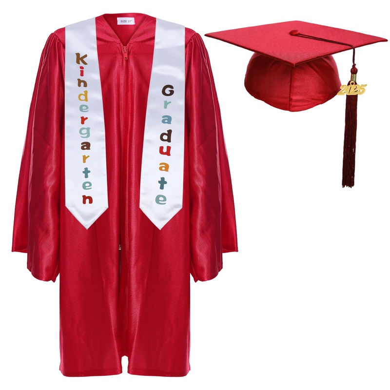 Newrara Kindergarten Graduation Cap and Gown Stole Package for Kids (Red, 33)