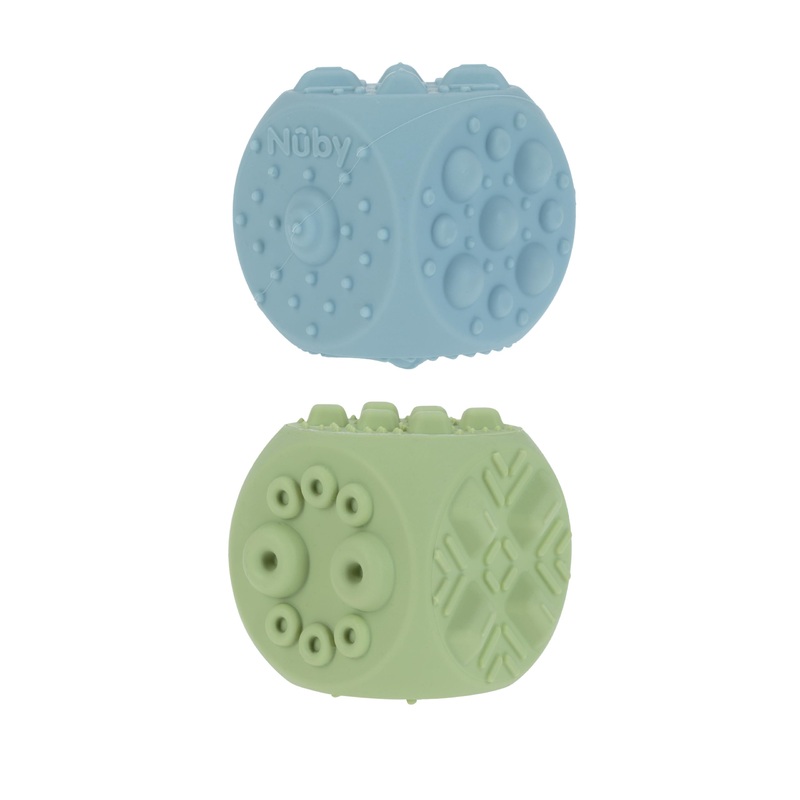 Nuby Silicone Block Poppers – (2-Pack) Interactive Baby Block Toy for Babies 10+ Months – Blue and Green