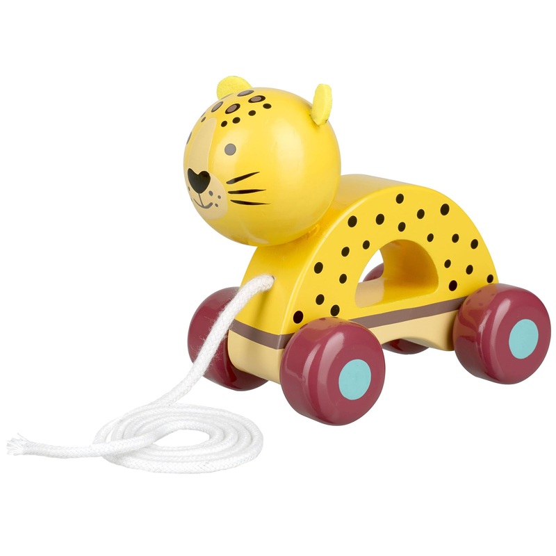 Orange Tree Toys: Pull Along: Leopard – Wooden Toy, Colorful Wheeled Character, Push-Pull, Encourage First Steps, FSC Certified,