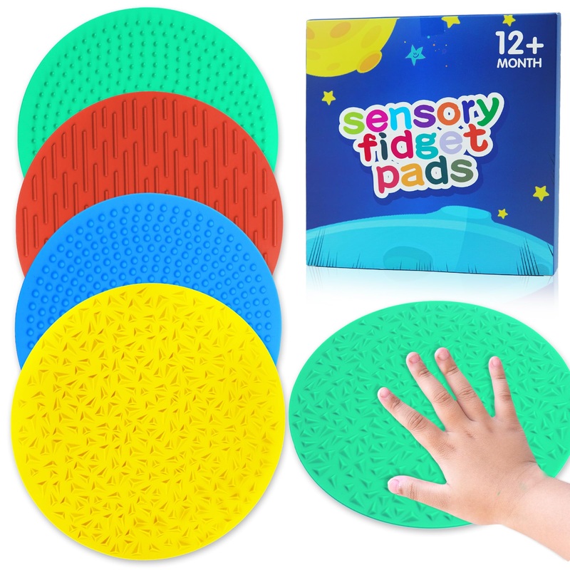Sensory Fidget Toys Sensory Mats for Toddler Easter Basket Stuffers 4PC Silicone Tactile Pad for Autism Kid Quiet Calm Down Spec