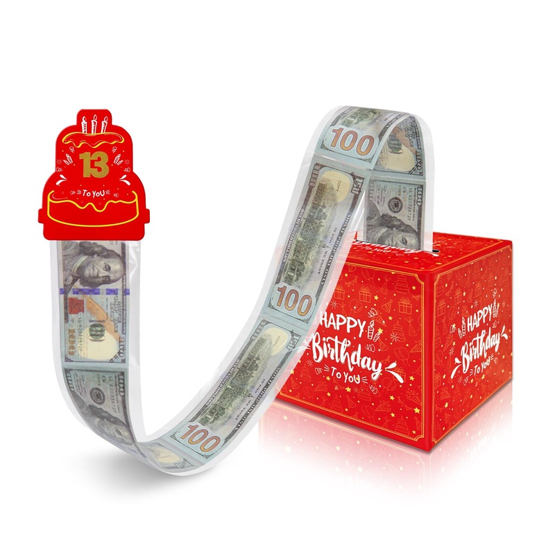 TEMPSPACE Birthday Money Box for Cash Gift, 50Pcs Transparent Bags Money Box for Cash Pull, Surprise Money Gift Boxes for Kids A