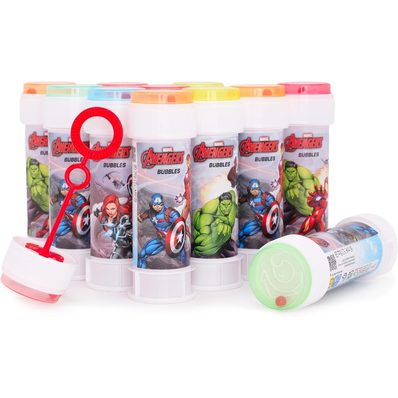 Toyland Pack of 12 Avengers Bubbles with Wands, 2fl oz Solution & Novelty Maze Lid – Pocket Money & Party Bag Toys