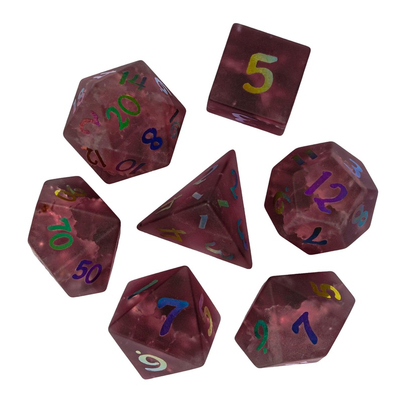 UDIXI Pink Cracked Glass DND Dice Set, 7PCS Glass Polyhedral Dice Set with Colorful Number for Dungeons and Dragon D&D Tabletop