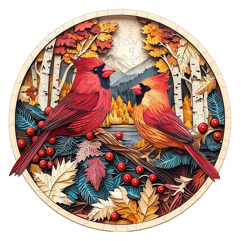Wooden Puzzles for Adults – Challenging Autumn Cardinal Adult Puzzle, Unique Animal Shaped Wooden Jigsaw Puzzles for Adults, Cre
