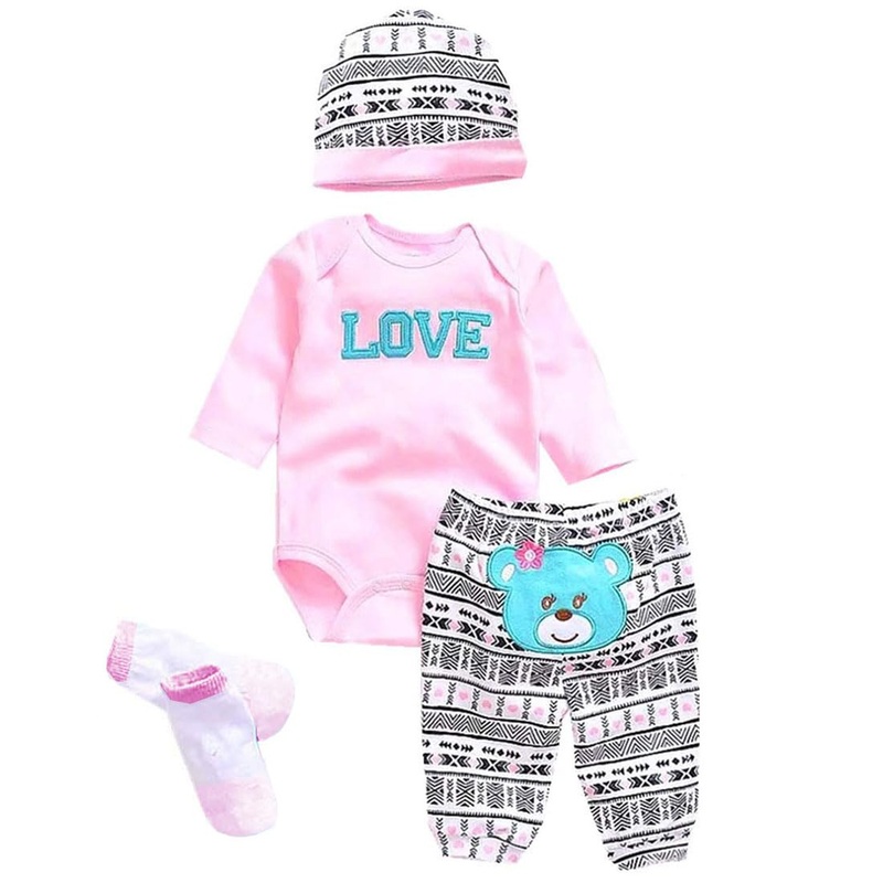 ZTDOLL Reborn Dolls Baby Clothes Pink Cute for 18”- 22” Reborn Doll Girl Baby Doll Clothes Outfit Accessories Cute Bear Patter