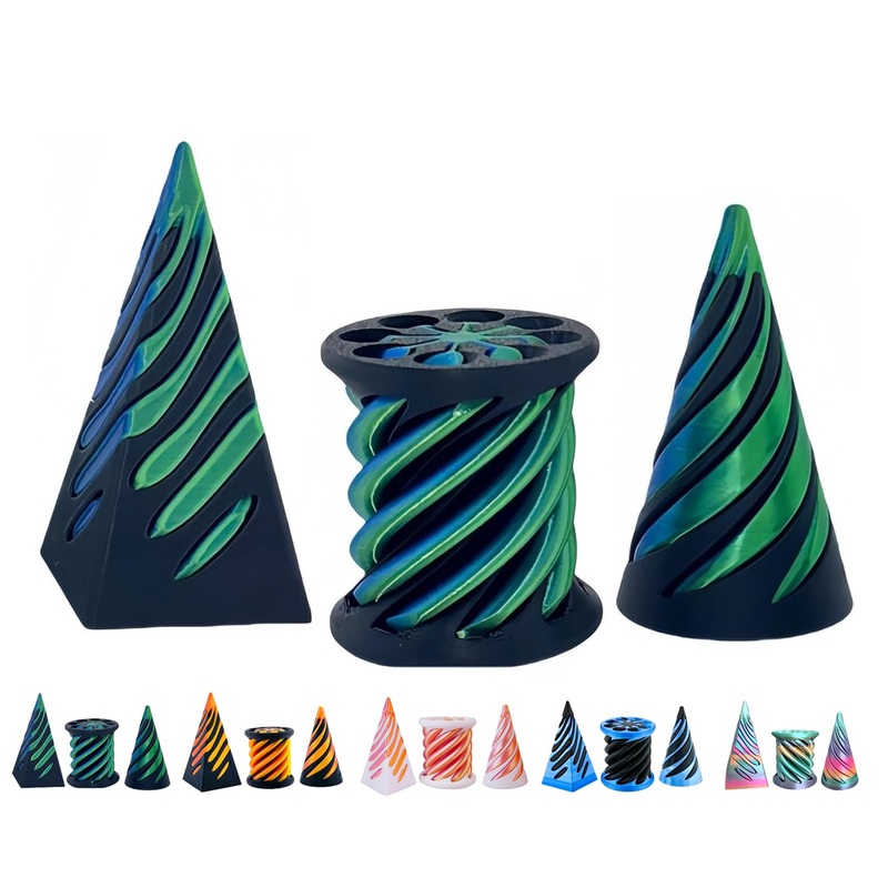 3D Printed Spiral Fidget Toys Impossible Pyramid Passthrough Sculpture Mini Cones Pass Through Pyramid Fidget Toy (Green Black)