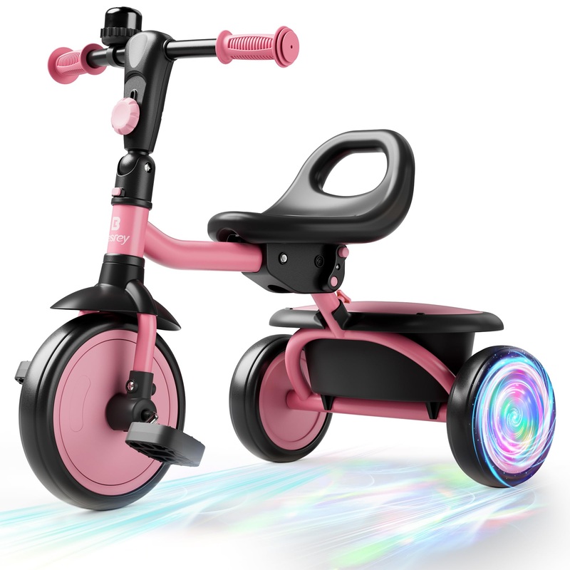 besrey Colorful Lighting Toddler Tricycle for Ages 18 Months to 5 Years, Toddler Bike with Bell, Kids Tricycle, Gift for 2-5 Yea