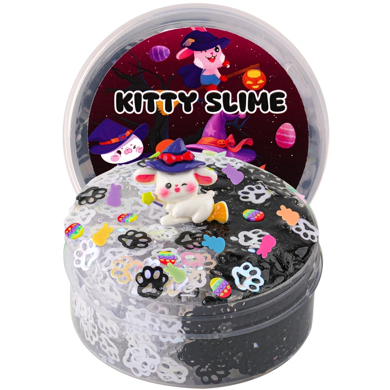 Black & White Cat’s Paw Glitter Sequins Slime, Good Stretchy Crunchy Slime, Slime Party Favors for Kids, Slime Sensory Toys, Gir