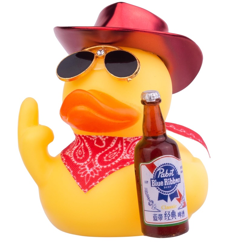 CoFuBcad Rubber Duck Car Decoration – Red Duck with Cowboy Hat, Sunglasses & Accessories