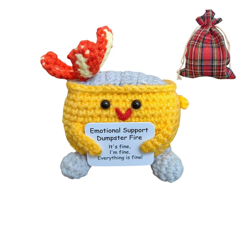 Crochet Dumpster Fire, Handmade Emotional Support Dumpster Fire Toy, Positive Crochet Dumpster Fire Plush Doll, Funny Emotional