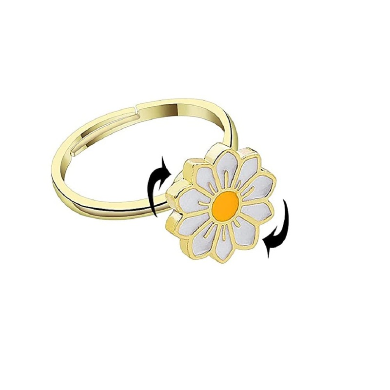 Fidget Spinner Rings Butterfly Daisy Flower Rotating Spinning Anxiety Ring for Women Adjustable Open Sunflower Ring Fidget Rotat