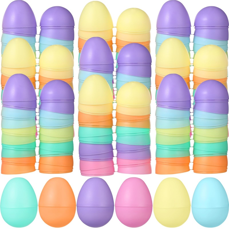 Fillable Empty Easter Eggs Colorful Bulk Pastel Plastic Easter Eggs 2.25” for Hunt Basket Stuffers Party Decorations(120 Pcs,Cu