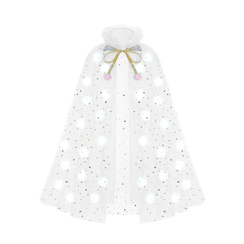 HSCTEK Light Up Princess Cape, White Princess Dress up Tulle Cape, Coloful Princess Outfit Costume Accessories Kids Toddlers Gir
