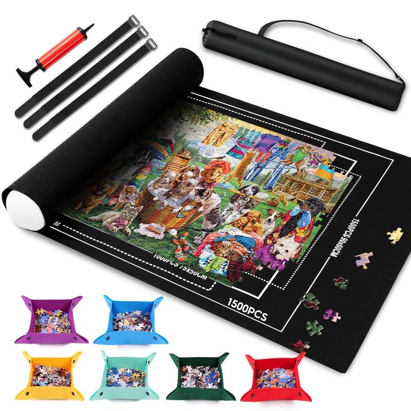 Jigsaw Puzzle Mat Roll Up 500 1000 1500 Piece Portable Table Puzzle Board Mat Saver Keeper, Smooth Top & Non-Slip Felt Bottom wi
