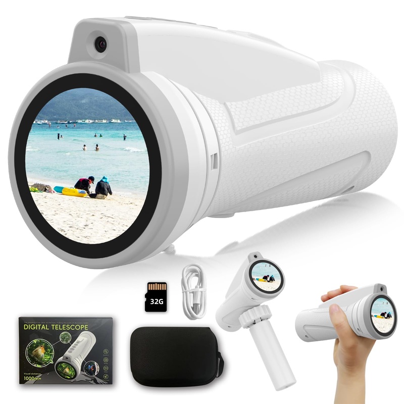 Kids Monocular for Bird Watching & Astronomy – Digital Telescope with Self-Timer, Boys Girls Camping Outdoor Exploration (White)