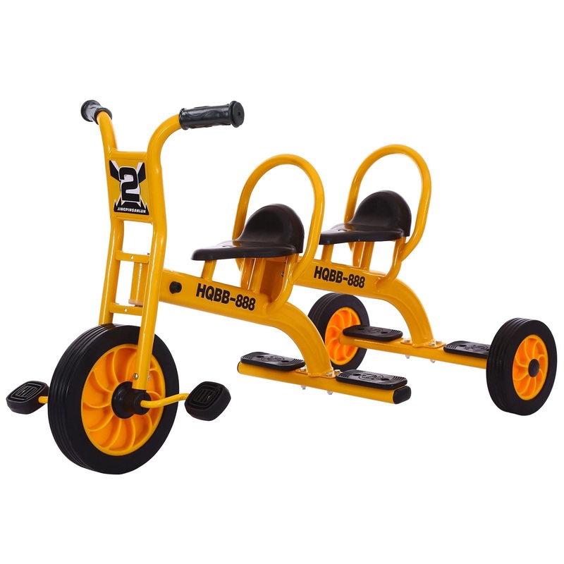 Kids Tricycle for Ages 3-8, Double Seat Kids Tandem Trike, Preschool Daycare Outdoor Playground Tricycle, Airless Rubber Tires,
