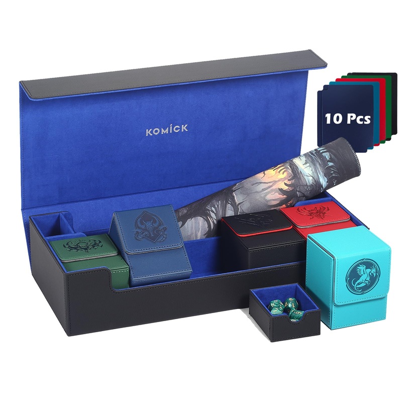 Komick Ultimate 6-in-1 Card Deck Box Set with Playmat Dice Tray, Large MTG Card Storage Box with 5 PCS Deck Case 2400+ Unsleeved